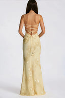 Theresa Yellow Floral Appliqué Corset Maxi Dress - Aura Muse