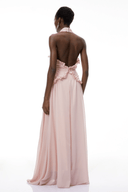 Thibaulte Pink Halterneck Backless Ruffled Maxi Dress - Aura Muse