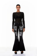 Thyra Black Lace - up Detail Flared Jeans - Aura Muse