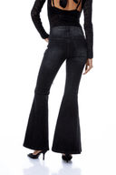 Thyra Black Lace - up Detail Flared Jeans - Aura Muse