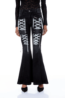 Thyra Black Lace - up Detail Flared Jeans - Aura Muse