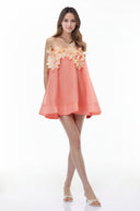 Tindra Pink Off Shoulder Mini Dress with 3D Florals - Aura Muse