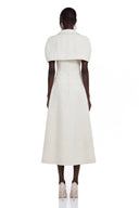Tinsley White Midi Dress with Collared Cape - Aura Muse