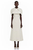 Tinsley White Midi Dress with Collared Cape - Aura Muse