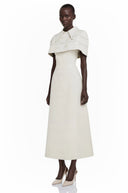 Tinsley White Midi Dress with Collared Cape - Aura Muse