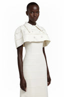 Tinsley White Midi Dress with Collared Cape - Aura Muse