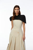 Tiphaine Khaki Cape Pleated Asymmetrical Maxi Dress - Aura Muse