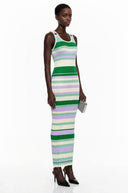 Uliana Green Round Neck Horizontal Stripes Maxi Dress - Aura Muse