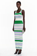 Uliana Green Round Neck Horizontal Stripes Maxi Dress - Aura Muse
