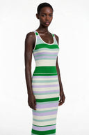 Uliana Green Round Neck Horizontal Stripes Maxi Dress - Aura Muse