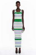 Uliana Green Round Neck Horizontal Stripes Maxi Dress - Aura Muse