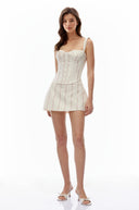 Ulrica White Sleeveless Floral Print Top & Skirt Set - Aura Muse
