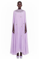 Urraca Purple Rhinestone Maxi Dress with Cape sleeve - Aura Muse