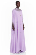 Urraca Purple Rhinestone Maxi Dress with Cape sleeve - Aura Muse