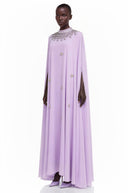 Urraca Purple Rhinestone Maxi Dress with Cape sleeve - Aura Muse