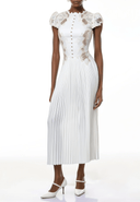 Urvashi White Floral Lace Pleated Midi Dress - Aura Muse