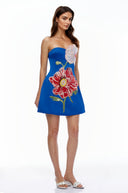 Valencia Blue Flora Embroidered Mini Dress - Aura Muse
