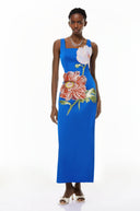 Valencia Blue Floral Embroidered Maxi Dress - Aura Muse