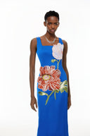 Valencia Blue Floral Embroidered Maxi Dress - Aura Muse
