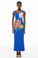 Valencia Blue Floral Embroidered Maxi Dress - Aura Muse