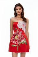 Valencia Red Flora Embroidered Mini Dress - Aura Muse