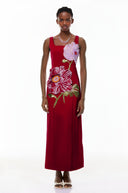 Valencia Red Floral Embroidered Maxi Dress - Aura Muse