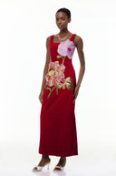 Valencia Red Floral Embroidered Maxi Dress - Aura Muse