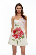 Valencia White Floral Embroidered Mini Dress - Aura Muse