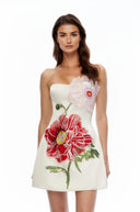 Valencia White Floral Embroidered Mini Dress - Aura Muse