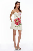 Valencia White Floral Embroidered Mini Dress - Aura Muse