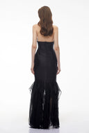 Valerie Black Halterneck Ruffled Ruched Maxi Dress - Aura Muse