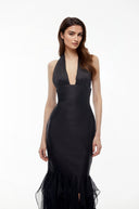 Valerie Black Halterneck Ruffled Ruched Maxi Dress - Aura Muse