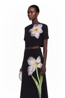 Valérie Black Sequin Floral Embroidered Matching Set - Aura Muse