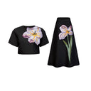 Valérie Black Sequin Floral Embroidered Matching Set - Aura Muse
