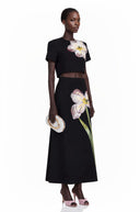 Valérie Black Sequin Floral Embroidered Matching Set - Aura Muse