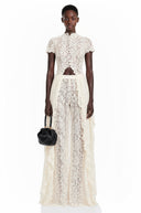 Valerie White Floral Lace Top & Trousers Set - Aura Muse
