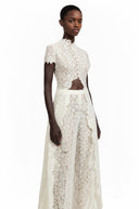 Valerie White Floral Lace Top & Trousers Set - Aura Muse
