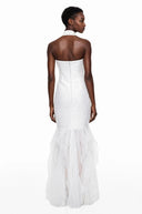 Valerie White Halterneck Ruffled Ruched Maxi Dress - Aura Muse
