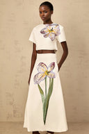 Valérie White Sequin Floral Embroidered Matching Set - Aura Muse