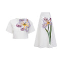 Valérie White Sequin Floral Embroidered Matching Set - Aura Muse