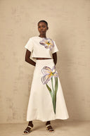 Valérie White Sequin Floral Embroidered Matching Set - Aura Muse