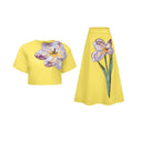 Valérie Yellow Sequin Floral Embroidered Matching Set - Aura Muse