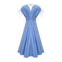 Velma petal-detail drawstring maxi dress in Blue - Aura Muse