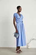 Velma petal-detail drawstring maxi dress in Blue - Aura Muse
