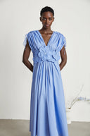 Velma petal-detail drawstring maxi dress in Blue - Aura Muse