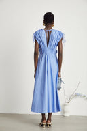 Velma petal-detail drawstring maxi dress in Blue - Aura Muse