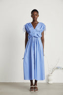 Velma petal-detail drawstring maxi dress in Blue - Aura Muse