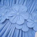 Velma petal-detail drawstring maxi dress in Blue - Aura Muse