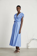 Velma petal-detail drawstring maxi dress in Blue - Aura Muse