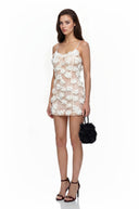 Verdandi White Sheer Mini Dress with 3D Florals - Aura Muse